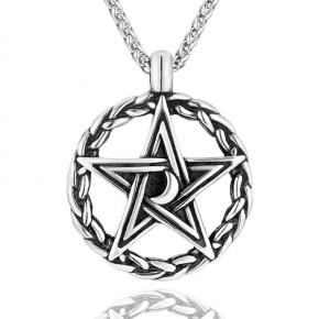 Punk Vintage Stainless Steel Moon Pentagram Pendant Necklace