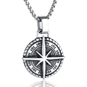 Punk Stainless Steel Compass Vintage Men's Pendant necklace