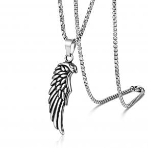 Men's Personality Stainless Steel Feather Pendant Necklace