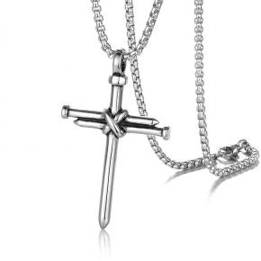 Men's Punk Stainless Steel Nail Cross Pendant Necklace