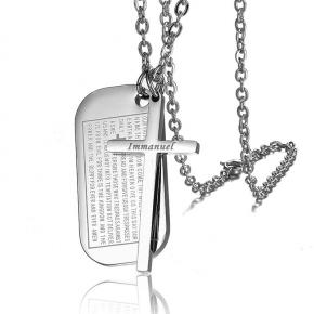 Stainless Steel Verse Text Cross Pendant Necklace 