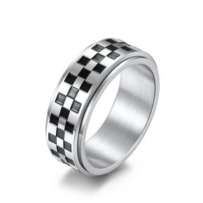 New product checkerboard black and white lattice stainless steel rotating ring