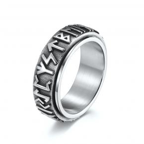 Viking Script Rune Alphabet Rotating Stainless Steel Ring