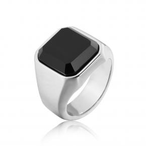 Simple personality square black gemstone men's titanium steel ring