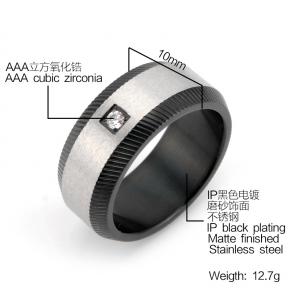 Stainless Steel Single Zircon Ring Black + Steel Color Fashion Men's Ring