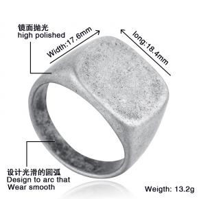 Antique Silver Full Gloss Square stainless steel Ring