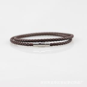 3MM Classic Double Leather Stainless Steel Bracelet