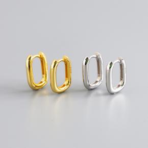 Geometric Oval Hoop Circle S925 Sterling Silver Gold Plated Earrings