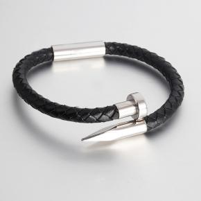 Nail Stainless Steel Men's Braided Handmade Leather Bracelet