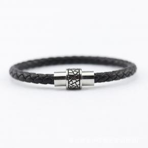 New Simple Stainless Steel Men's Leather Bracelet