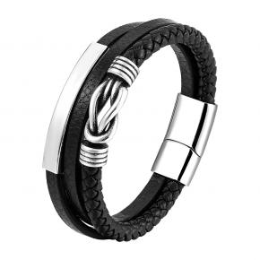 Hot Selling Stainless Steel Braided Genuine Leather 3 Layer Bracelet