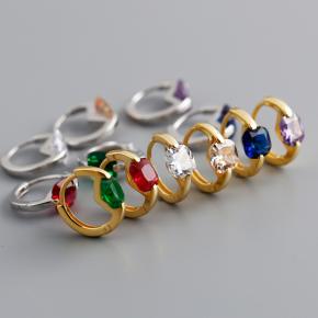 Fashion Circle Colorful Square Zircon S925 Sterling Silver Earrings