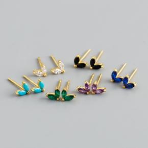 Simple Fashion Multicolor Zircon Marquise S925 Sterling Silver Earrings