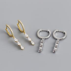 Gold Hoop Drops and Diamonds S925 Sterling Silver Earrings