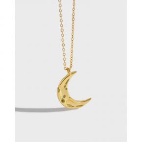 Irregular Convex Moon S925 Sterling Silver Necklace