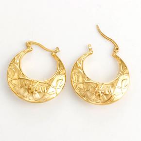 French Vintage Pattern Crescent Hollow 18K Gold Stainless Steel Earrings