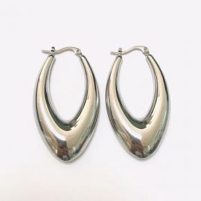 V Shape High polished Crescent Stainless Steel Hollow Earrings 