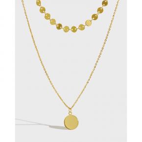 Geometric Disc Double Clavicle S925 Sterling Silver Necklace