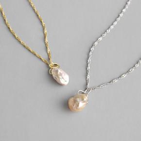 Baroque Freshwater Pearl Water Ripple S925 Sterling Silver Necklace