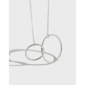 Glossy Double Circle Double Ring S925 Sterling Silver Necklace