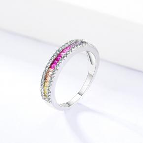 Colored Square Zircon S925 Sterling Silver Ring