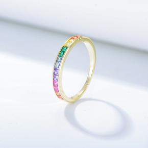 Micro Set Square Rainbow Zircon S925 Sterling Silver Ring