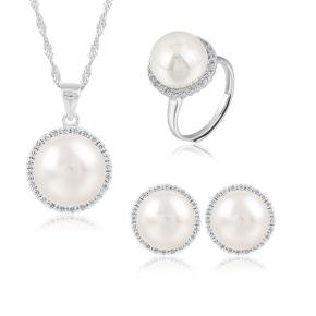 Freshwater Pearl and Diamond S925 Sterling Silver Set