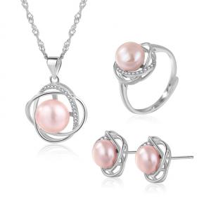 Simple Inlaid Pearl S925 Sterling Silver Set