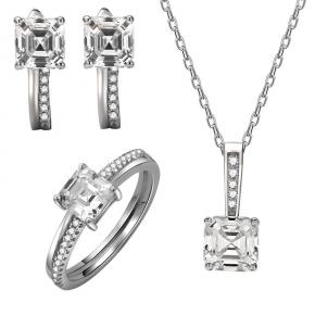 Square Zircon Micro Diamond S925 Sterling Silver Set