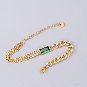 18k Gold Green Box Zircon Stainless Steel Bracelet