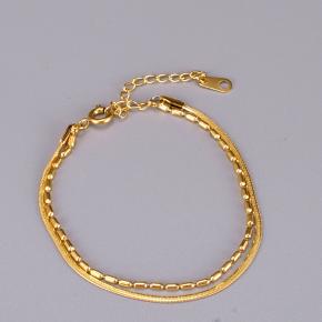 Simple Bead Chain Snake Bone Double Layer 18K Gold Plated Stainless Steel Bracelet