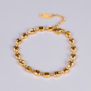 Oval Pig Nose Coffee Bean Short 18K Gold Plated Stainless Steel Bracelet