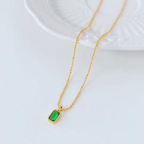 Emerald Solitaire Diamond Necklace in Stainless Steel