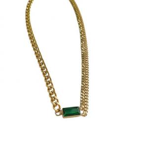 Simple Green Zircon Stainless Steel Necklace