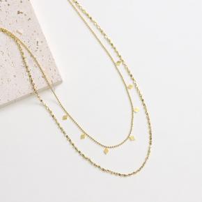 Diamond Sequin Double Layer Necklace in 18k Gold Stainless Steel