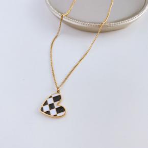 Love Black and White Checkerboard Pendant Stainless Steel Necklace